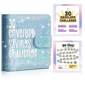 Holographic Light Blue 30 Envelope Savings Challenge Organizer